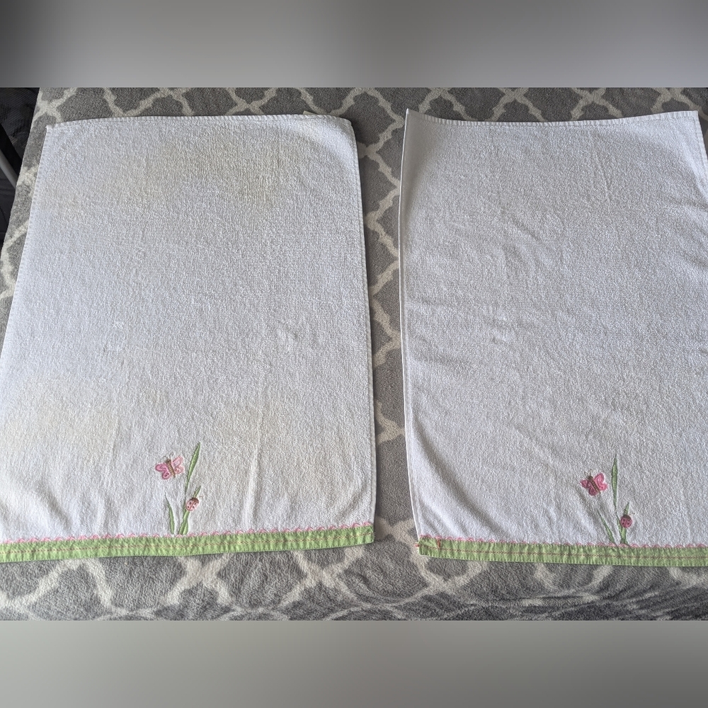 Pottery Barn Kids Embroidered Butterfly & Ladybug Towels — Set of 2
